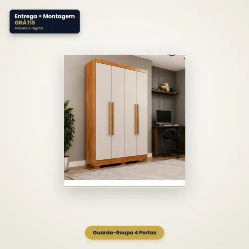 Guarda-Roupa 4 Portas Entrega e Montagem Grátis Maceió<br>