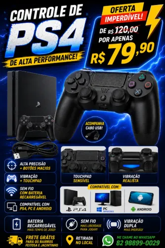CONTROLE PS4 NOVO SEM FIO + CABO USB