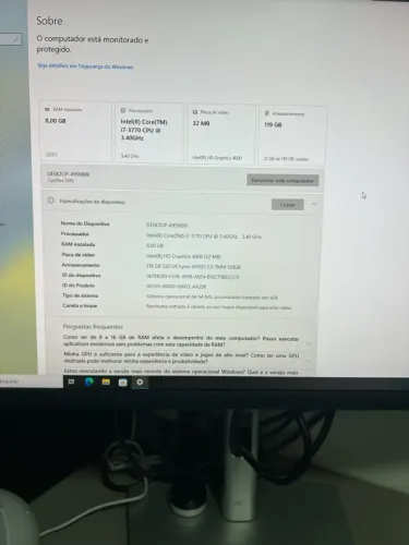 PC DELL Optiplex 7010 - core i7, 8GB RAM Bom para estudo e escritório 
