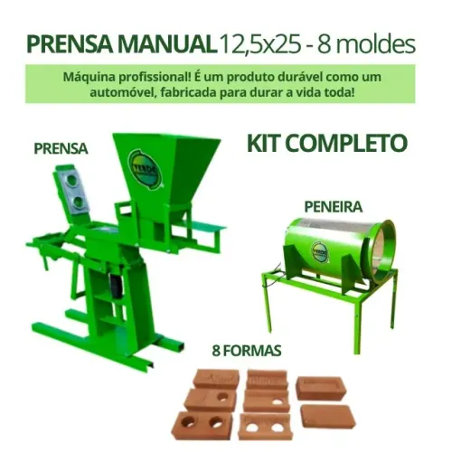 Maquina de tijolo ecolôgico com peneira elétrica rotativa e 8 formas, nova nunca usada