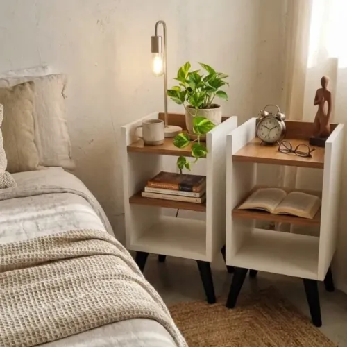 Criado-Mudo MDF 18mm Reforçado com Nichos - Mesa de Cabeceira Compacta