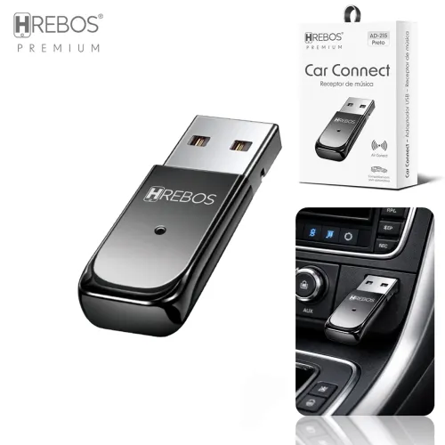 Adaptador Receptor Bluetooth 5.0 para Som Automotivo e Residencial - Hrebos