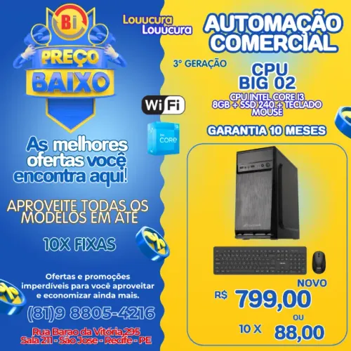 Computador CPU  Pc Intel Core I3 3240 8gb Ssd 256gb Teclado e Mouse - WIFI