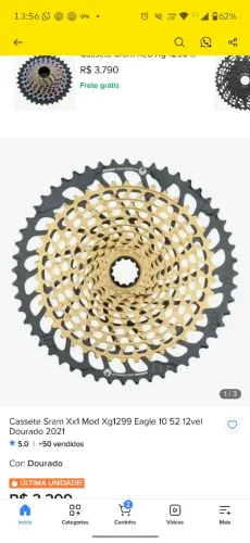 Cassete Sram xx1 Gold 10-52 novo