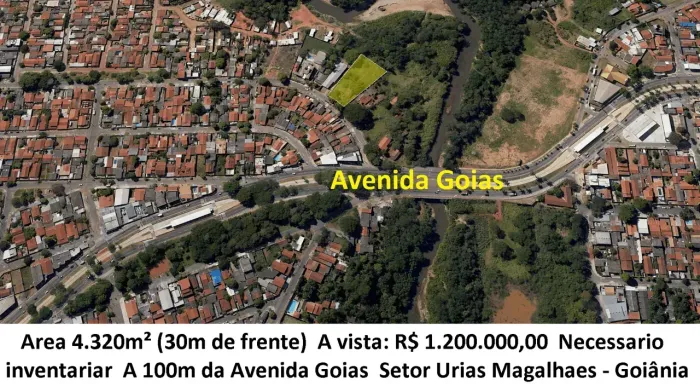 Leia a descrição: Area 4.320m² (A 100m da Avenida Goias) Setor Urias Magalhaes