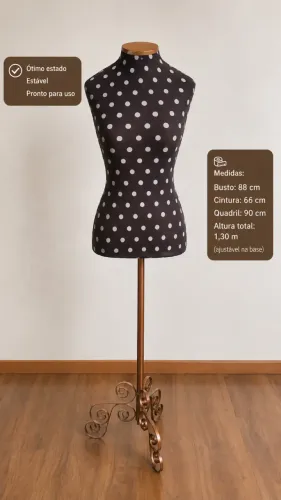 Manequim de Costura/Vitrine Rústico Chic - Estampa Poá e Pedestal Trabalhado