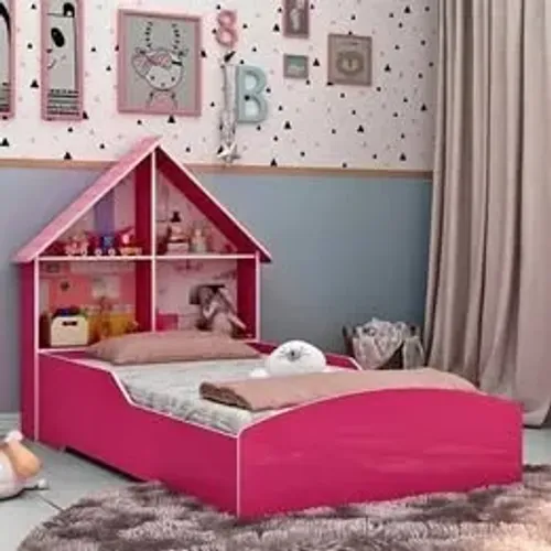 Cama Casinha 88x188 Solteiro cor Rosa Novo 