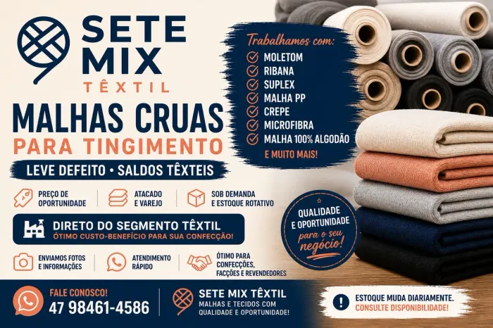 Moletom, Ribana, Suplex e Malhas Cruas leve defeito 