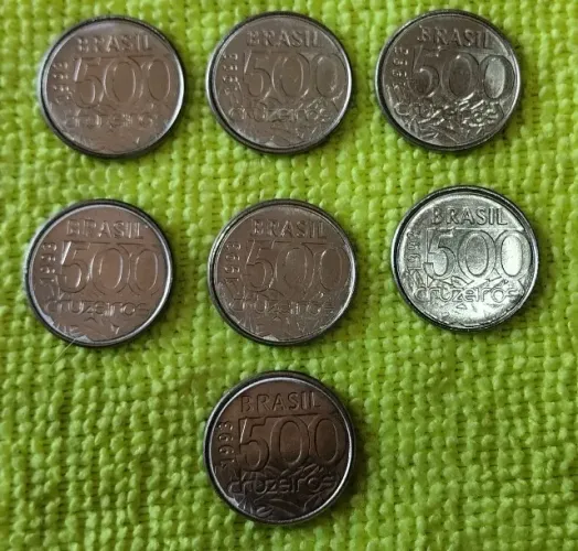 Lote com 7 Moedas 500 cruzeiros 1993 tartaruga marinha