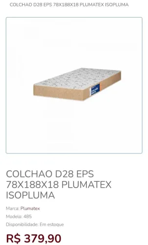 Colchão espuma D28 78x18x188 de Fábrica Novo/ Pagamento no ato da entrega/Ler descrição