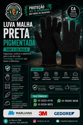 Luva Pano Malha Preta Pigmentada-Kala