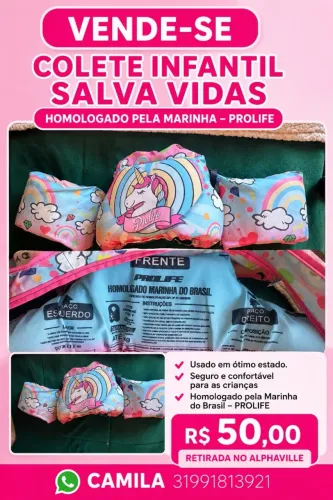 COLETE SALVA VIDAS INFANTIL BOIA HOMOLOGADA PELA MARINHA