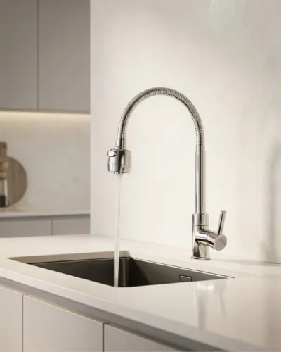 Torneira Cozinha Gourmet Parede Bico Duplo Spray Flexível 360°