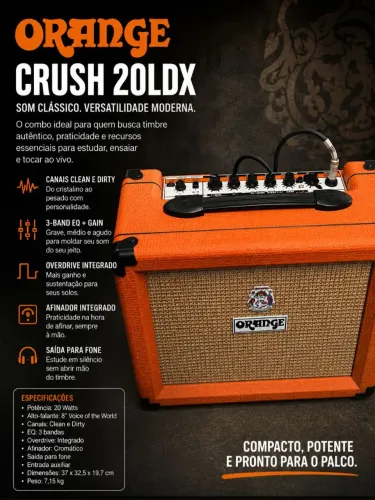 Amplificador Orange Crush 20LDX - 20W com efeitos
