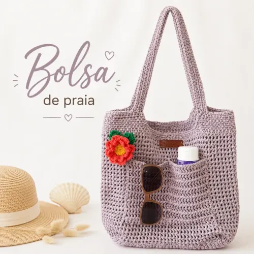 Bolsa de praia artesanal de fio náutico. Leia a descrição.