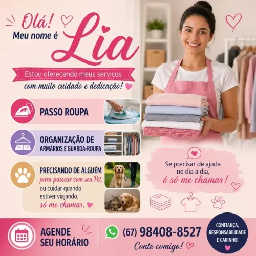 PASSAR ROUPAS E ORGANIZAÇAO DE ARMARIOS EM GERAL. AGENDE SEU HORARIO