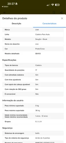 Cadeirinha para carro 