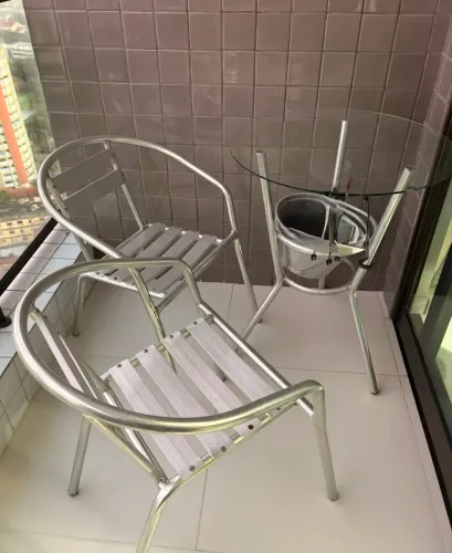 Kit 2 Cadeiras + 1 Mesa Alumínio (Varanda Jardim Apto Piscina)