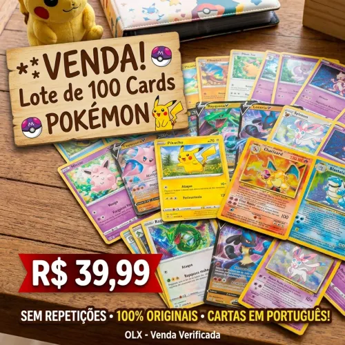 100 Cards Pokémon Originais em Português - Sem Repetições