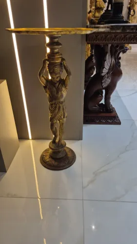Escultura madeira pedestal entalhado bandeja veneziana