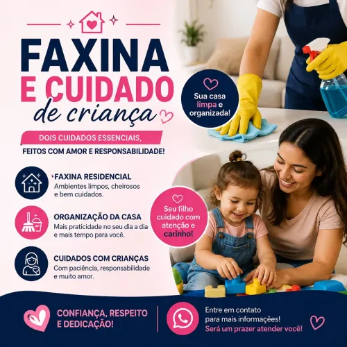 Faço faxina e cuido de criança