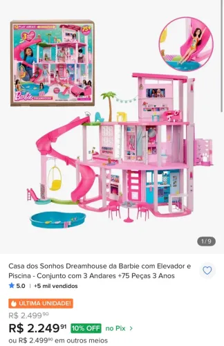 Casa dos Sonhos Dreamhouse da Barbie com Elevador e Piscina - Conjunto com 3 Andares