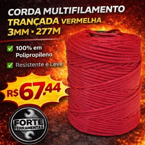 CORDA MULTIFILAMENTO trançada vermelha 3mm-277M