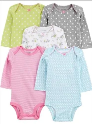 Kit 5 bodies manga longa menina Carter's Tam 12m e 24m