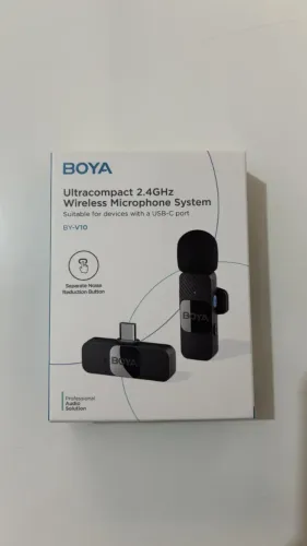 Microfone BOYA BY-V10 sem fio USB-C completo com caixa