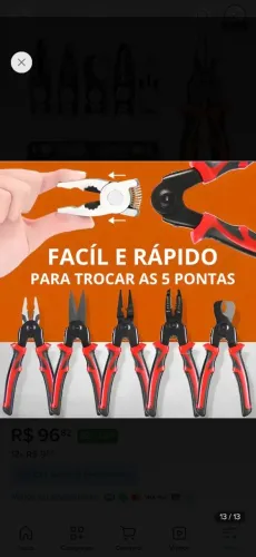 Alicate 5 Pontas Multifuncional Universal Linha Profissional Vermelho E Preto<br>