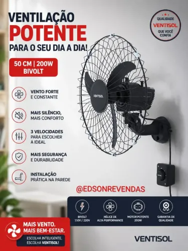 VENTILADOR DE PAREDE 50 CM TURBO BIVOLT