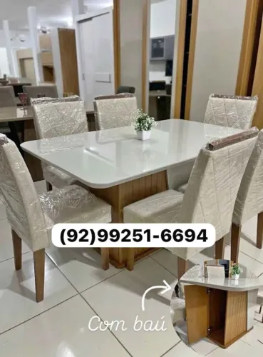 mesa de jantar 6 lugares com bau