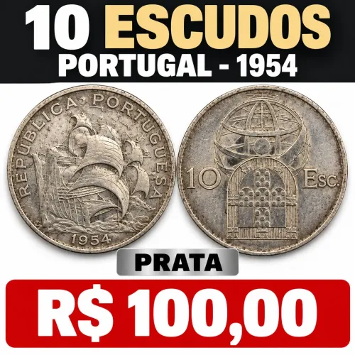 10 escudos de Portugal em prata.