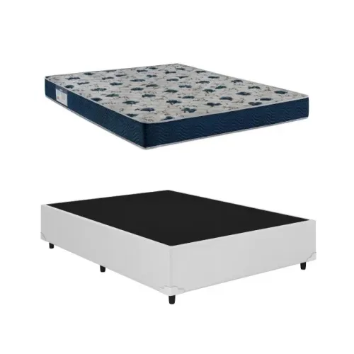 Base Box Casal Branco com Colchão Casal D28 Ortobom - Entrega Rápida!