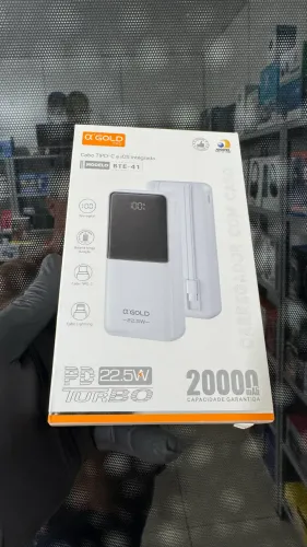 Carregador Portátil Turbo 22.5W Power Bank 2000Ah Visor Digital Com Cabos Embutidos