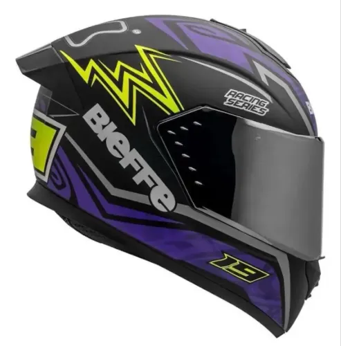 Capacete Moto Bieffe B12  Cor Preto Fosco Com Roxo Tamanho Do Capacete58+Viseira Colorida 