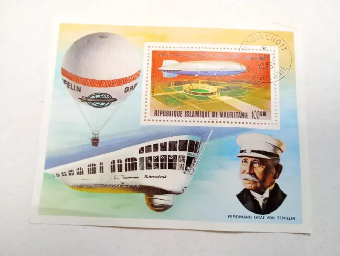 Folha Filatélica Mauritânia - Graf Zeppelin (LZ 127)
