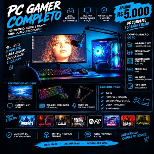 ? PC GAMER COMPLETO ? RX 6600 + RYZEN 5 5500 ?