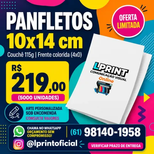 Panfletos 10x14 cm - 5000 unidades - Papel couchê 115g