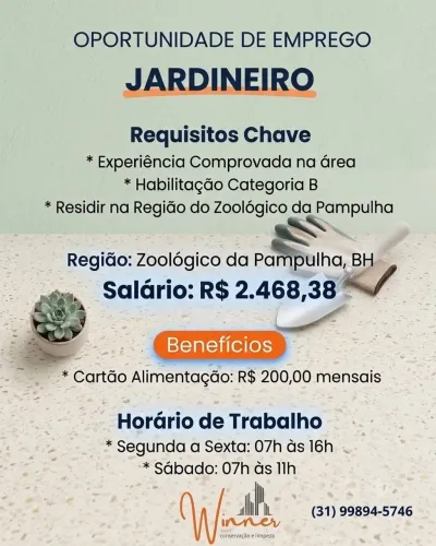 VAGA PARA JARDINEIRO COM EXPERIÊNCIA
