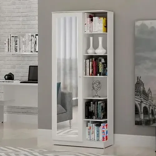 Armário Multiuso 1 Porta com Espelho João Pessoa Valdemóveis Branco