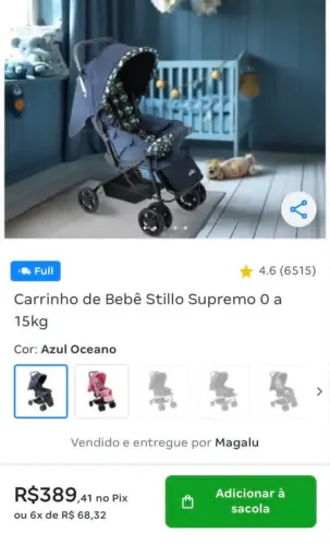 Carrinho de Bebê Stillo Supremo 0 a 15kg - Azul Oceano