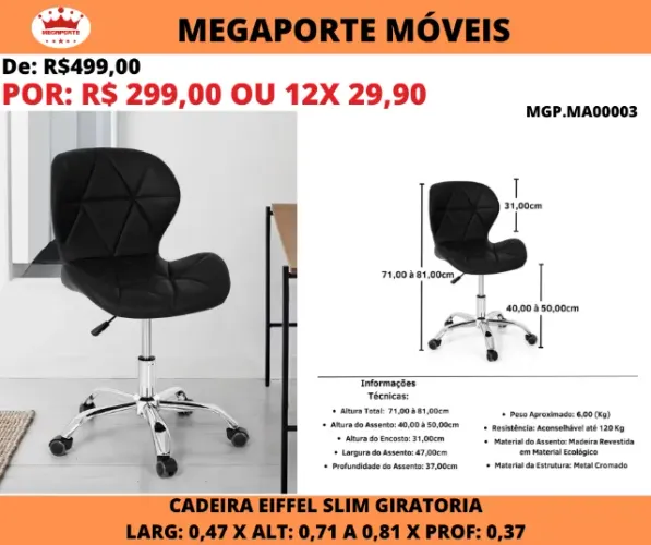Cadeira de Escritório Giratória Eiffel