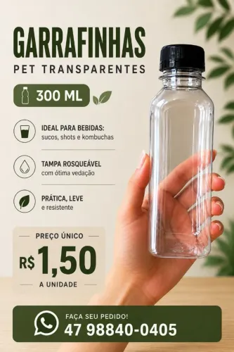 Garrafinhas PET Transparentes 300ml - Vendo Avulso e por Lote