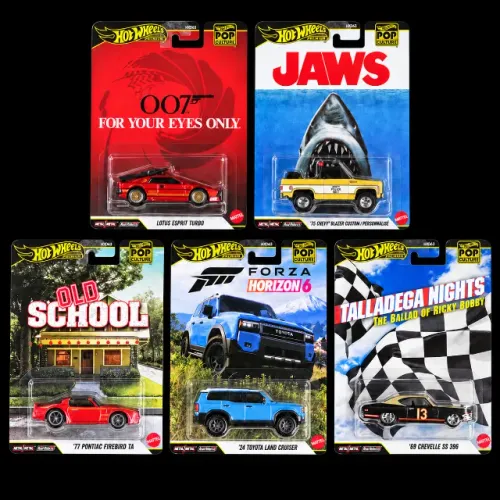 Hot Wheels Pop Culture Lote 944T: 007, Jaws, Old School, Forza Horizon 6, Talladega Nights