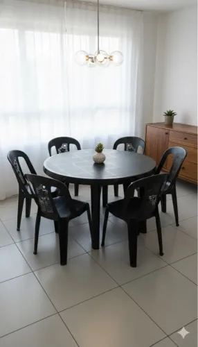 Conjunto Mesa Redonda Desmontável 6é4 Lugares + 6ou4 Cadeiras Bistrô Léo-Super Resistente