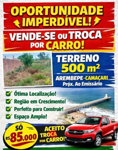 Vende-se terreno em Arembepe-Camaçari ou troca por carro - próx ao Emissário 