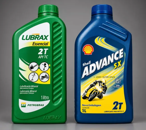 4 óleo Lubrax Essencial 2T (verde) e 2 óleo Shell Advance SX 2T (azul)<br>É um óleo 