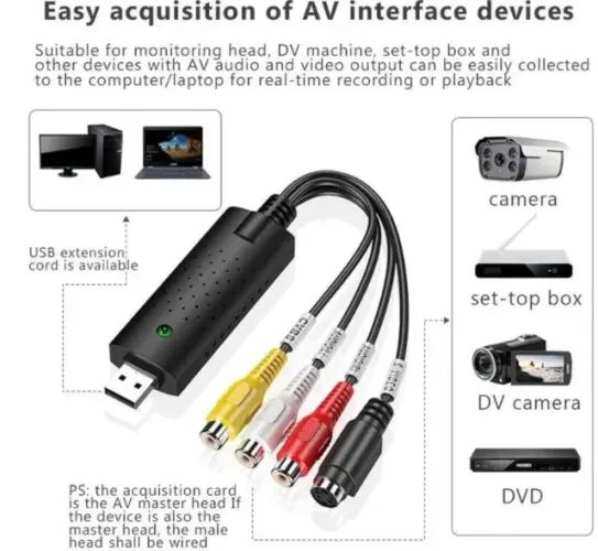 Adaptador De Vídeo Captura Áudio Usb 2.0 Tv Dvd Vhs Arduino Automação Robotica COD-AP112  