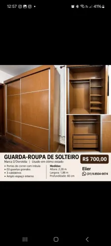 Guarda Roupa Solteiro 02 portas de correr